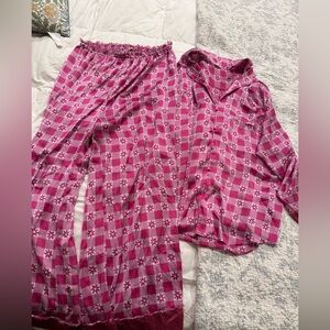 Free People Dreamy Days Pink Checkered Pajama Set